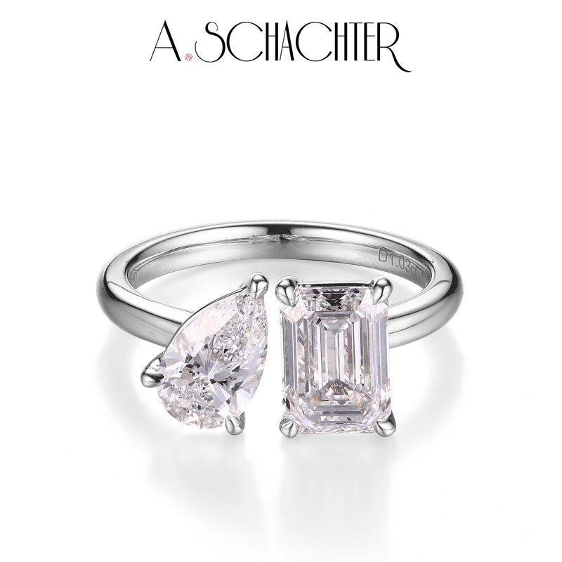 Toi et Moi Duo Diamond Ring(2.07 ct. Emerald cut,1.03 ct. Pear cut)