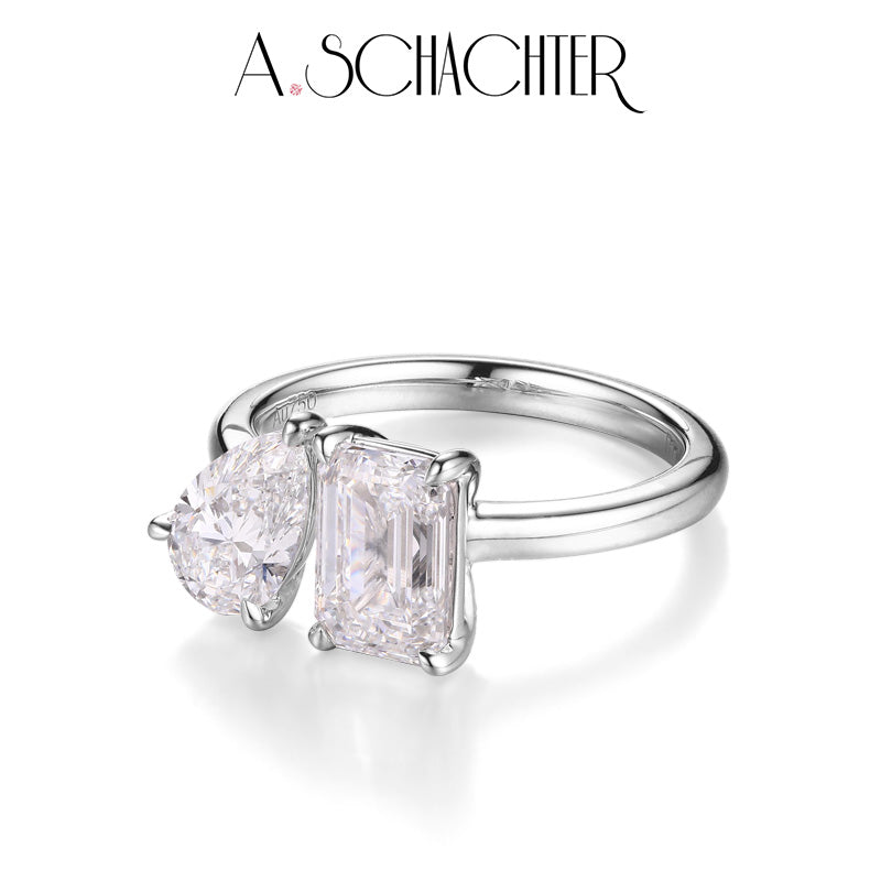 Toi et Moi Duo Diamond Ring(2.07 ct. Emerald cut,1.03 ct. Pear cut)