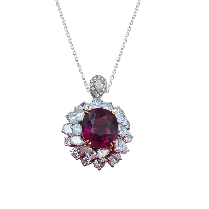 Imperial Fuchsia Convertible Ring-Pendant(6.38 ct. Natural Rubellite Ring Cushion cut)