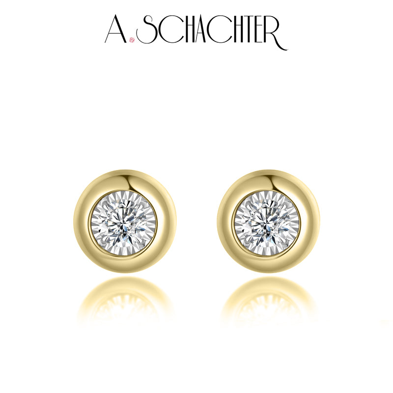 Classic Bezel Diamond Stud Earrings. (0.2 ct. Round cut)