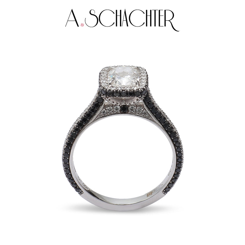 Noir & Lumière Halo Ring (1 ct. Cushion cut)