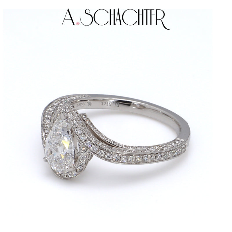 Elysian Pear Halo Diamond Ring (1.01 ct. Pear cut)