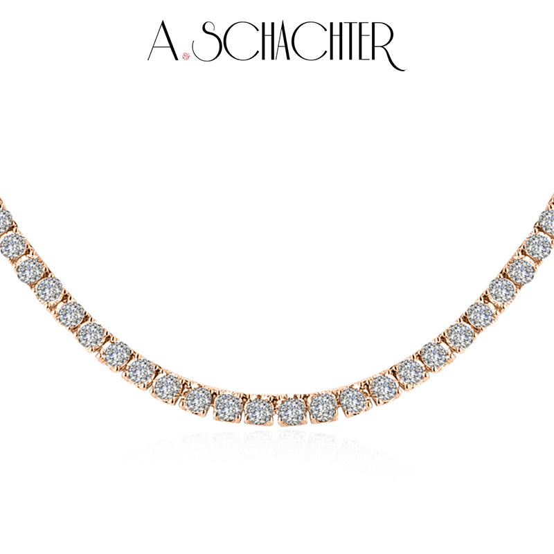 Classic Tennis Diamond Necklace ( 0.1ct* 125 Stones. 12.37 ct. Round cut)