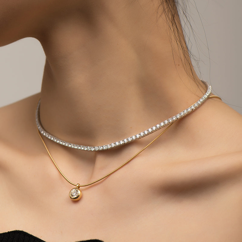 Classic Tennis Diamond Necklace ( 0.1ct* 125 Stones. 12.37 ct. Round cut)