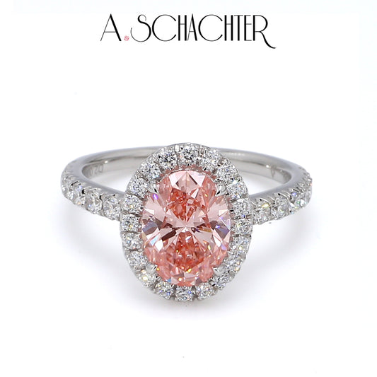 Elysian Pink Oval Diamond Halo Ring（2 ct. Oval cut)