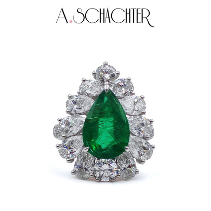 Emerald Radiance Cluster Ring (Natural Emerald 4.09 ct. Pear cut)