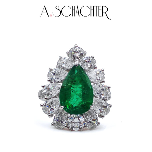 Emerald Radiance Cluster Ring (Natural Emerald 4.09 ct. Pear cut)