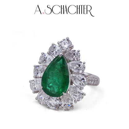 Emerald Radiance Cluster Ring (Natural Emerald 4.09 ct. Pear cut)