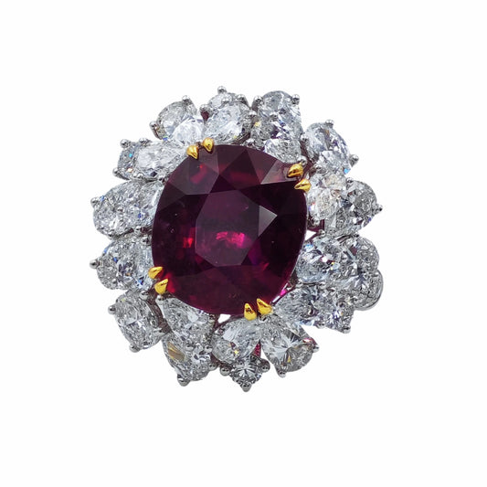 Imperial Fuchsia Convertible Ring-Pendant（6.38 ct. Natural Rubellite Ring Cushion cut)