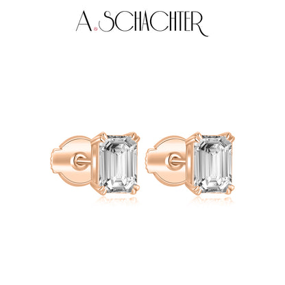 Classic Emerald-Cut Diamond Studs （1.03 ct. Emerald cut)