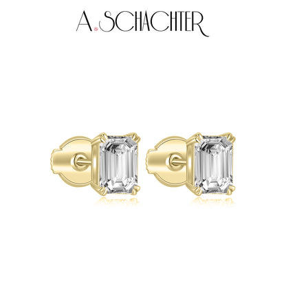 Classic Emerald-Cut Diamond Studs （1.03 ct. Emerald cut)