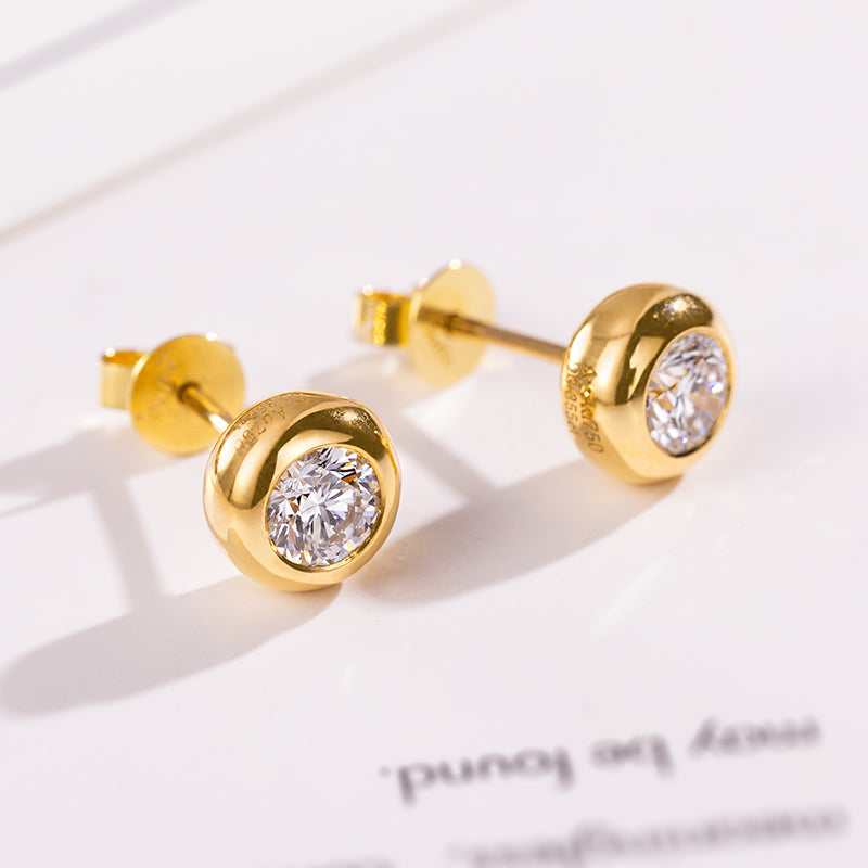 Classic Bezel Diamond Stud Earrings. （0.2 ct. Round cut)