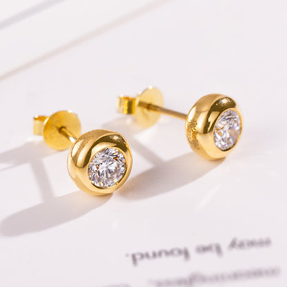Classic Bezel Diamond Stud Earrings. （0.2 ct. Round cut)