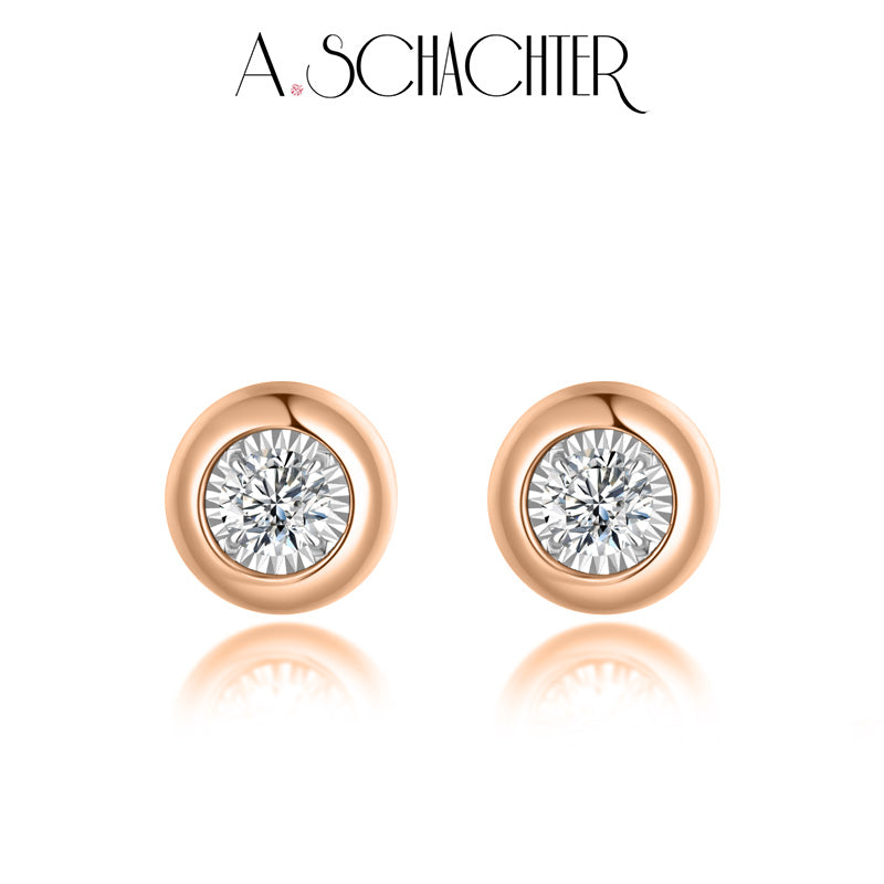 Classic Bezel Diamond Stud Earrings. （0.2 ct. Round cut)