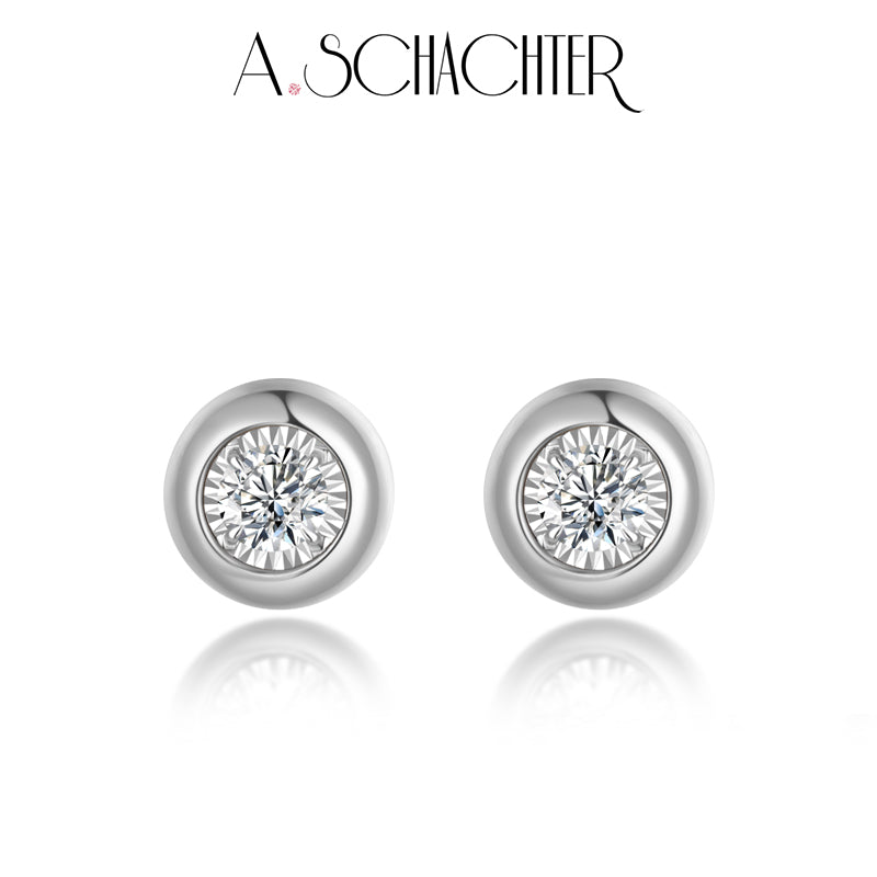 Classic Bezel Diamond Stud Earrings. （0.2 ct. Round cut)