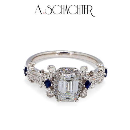 Saphir-Serenadenring (1 Karat Diamant im Smaragdschliff)