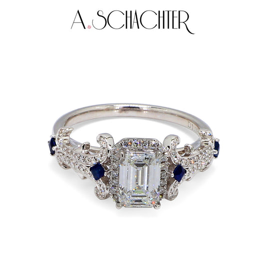 Saphir-Serenadenring (1 Karat Diamant im Smaragdschliff)