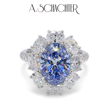 Celestial Blue Oval Diamond Cluster Ring（3.8 ct. Oval cut)