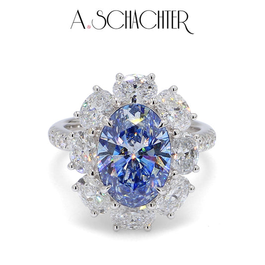 Celestial Blue Oval Diamond Cluster Ring（3.8 ct. Oval cut)